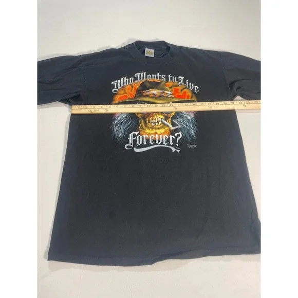 VTG Just Brass 3D Emblem 80s Who Wants to Live Forever Long Sleeve T-Shirt Sz XL